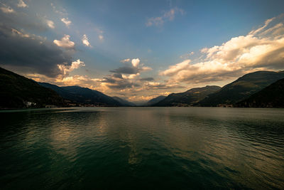 Scenic view of lake against sky during sunset