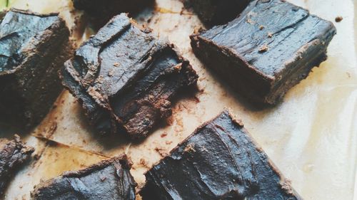 High angle view of chocolate cake