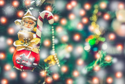 Close-up of illuminated christmas tree