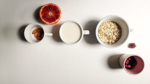 High angle view of breakfast on table