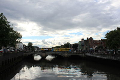 View of bridge over river in city