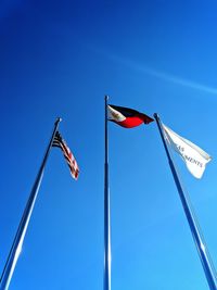 Low angle view of flags flag against sky