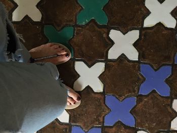 High angle view of human hand