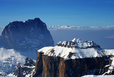 Scenic view of rocky mountains against cloudy sky