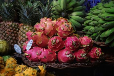 High angle view of fruits for sale at market