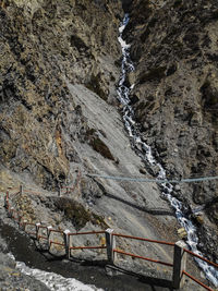 High angle view of rocky mountains during winter