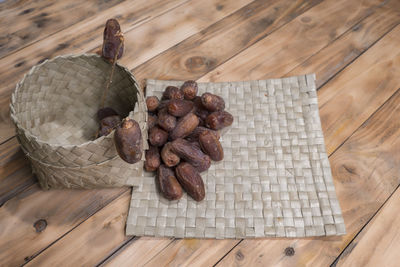 High angle view of pine cone on table