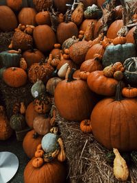 High angle view of pumpkins for sale at market