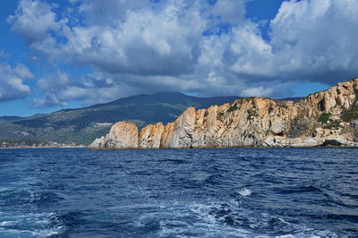 Scenic view of sea and rocks against sky