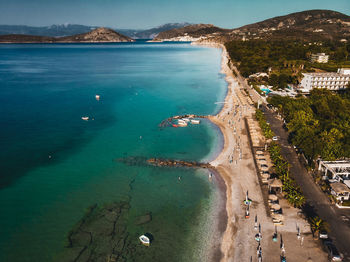 High angle view of sea and cityscape