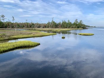 Scenic view of lake against sky