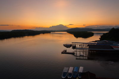 Scenic view of lake against sky during sunset