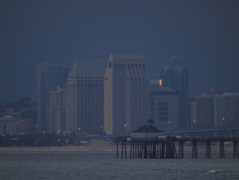 Modern buildings in city at night