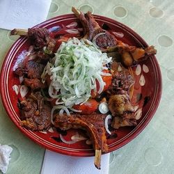 High angle view of meal served in bowl