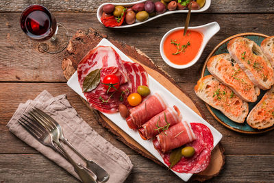 High angle view of food on table