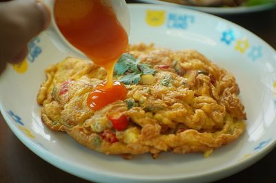 Close-up of breakfast served in plate