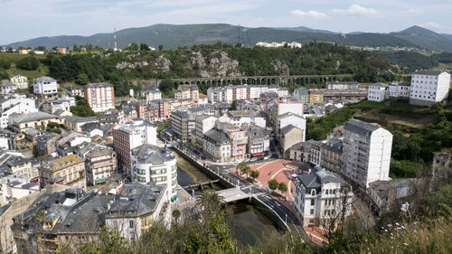 High angle view of cityscape against sky