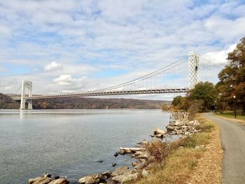 Suspension bridge over river