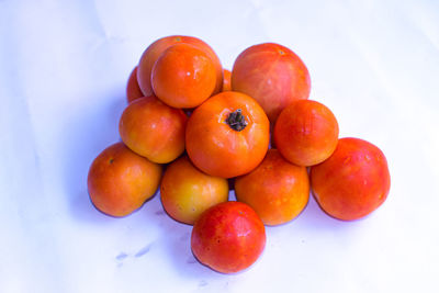 High angle view of oranges on table