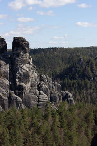 Rock formations on landscape against sky