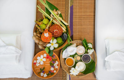 High angle view of food on table