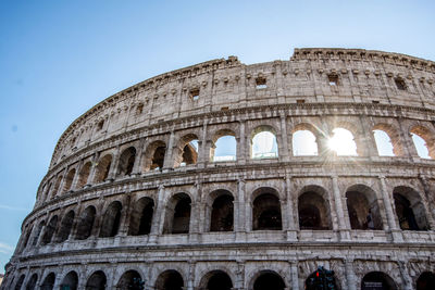 Low angle view of historical building, colosseum against clear sky