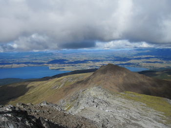 Scenic view of volcanic landscape against sky