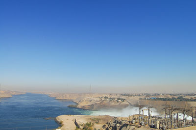 Scenic view of sea against clear blue sky