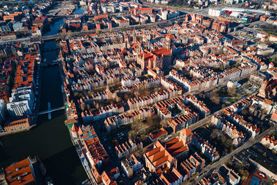 Aerial view of gdansk city in poland.