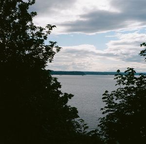 Scenic view of sea against cloudy sky