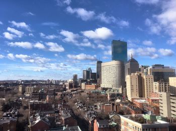 High angle view of cityscape against sky