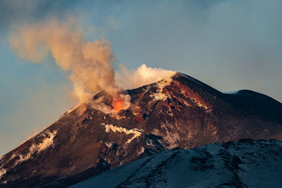 Panoramic view of volcanic mountain against sky