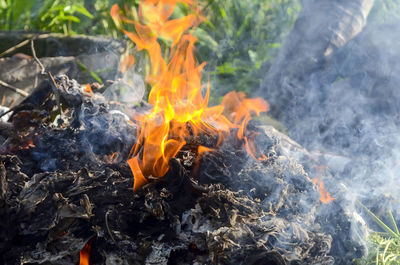 Close-up of bonfire on field