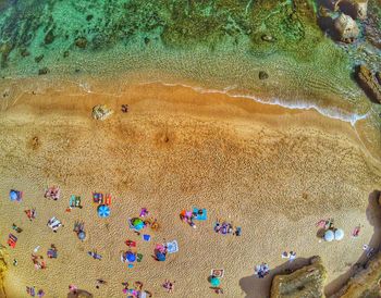 High angle view of people on beach