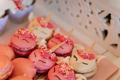 High angle view of cupcakes on table