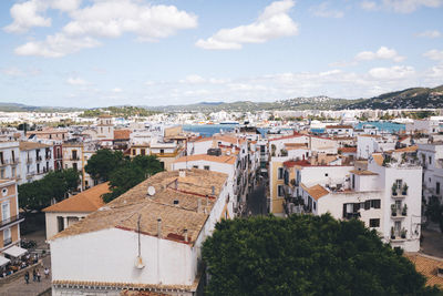 High angle view of town against sky