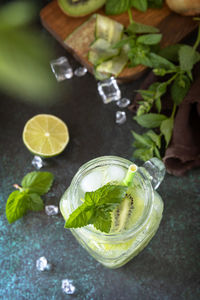 High angle view of drink on table