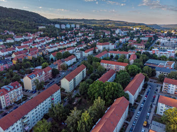 High angle view of townscape against sky