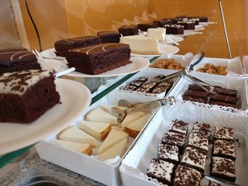 High angle view of chocolate cake in store