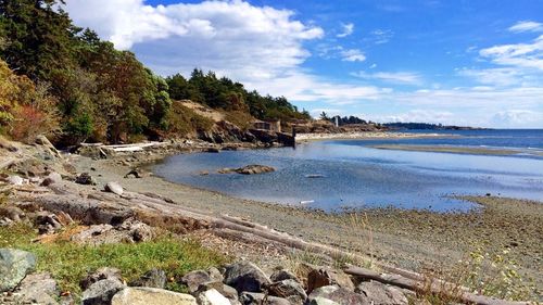Scenic view of sea against cloudy sky