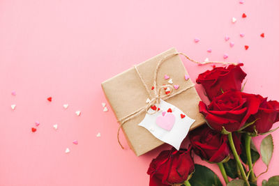 Close-up of red roses in box