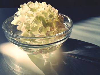 Close-up of water on glass table