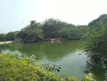 Scenic view of lake against clear sky