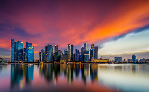 City lit up at sunset