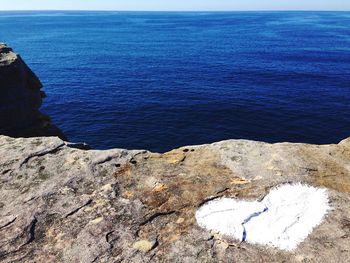 Scenic view of sea with rocks in background