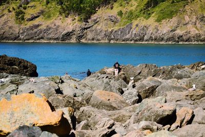 Scenic view of sea and rocks