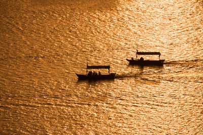 High angle view of ship in sea