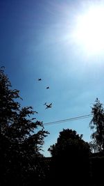 Low angle view of silhouette birds flying against sky