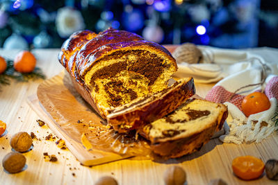 Close-up of cake on cutting board