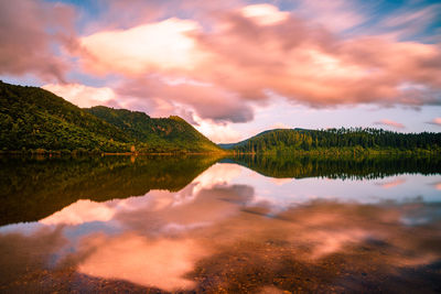 Scenic view of lake against sky during sunset